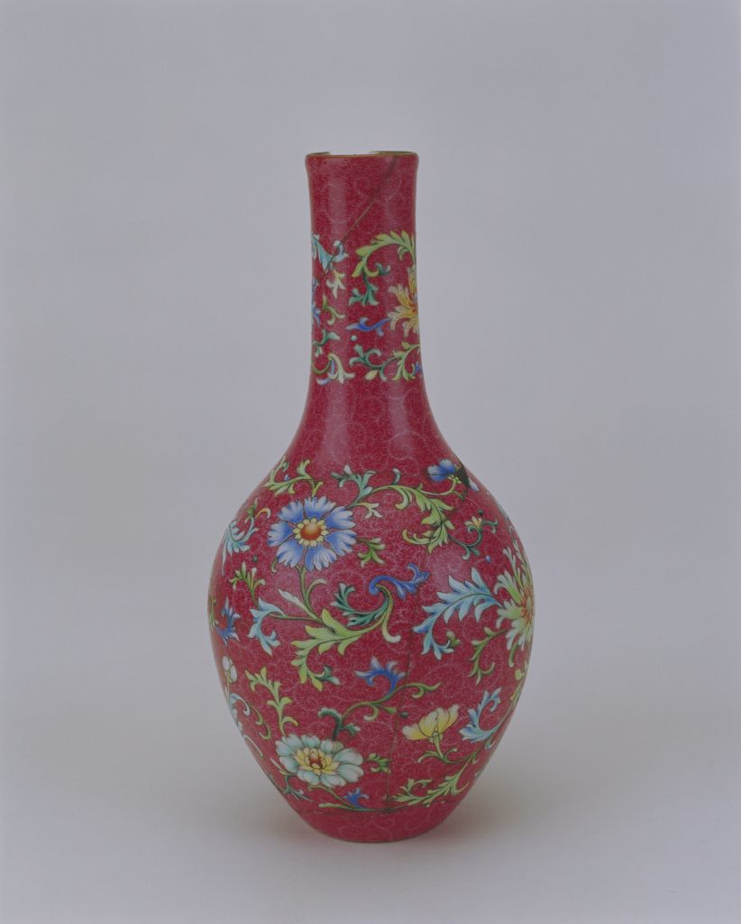 图片[1]-Rouge purple rolled enamel color straight neck bottle-China Archive